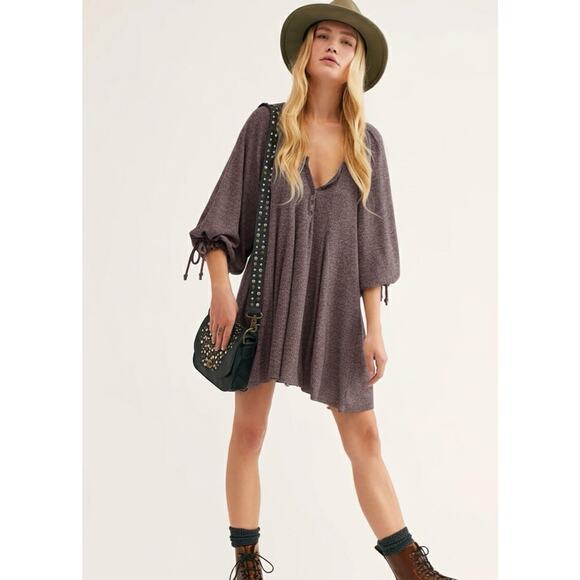 We The Free People Top ‘Winter Sun’ Tunic Billowy Tie Sleeve Purple Size XS - Picture 1 of 7